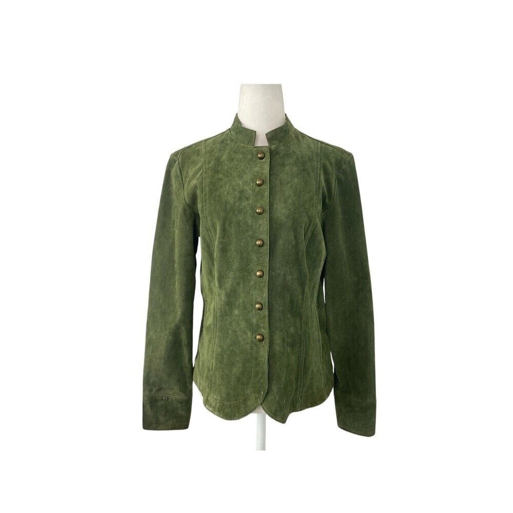 Liv a Little Leather Jacket Womens Medium Green Snap Pockets